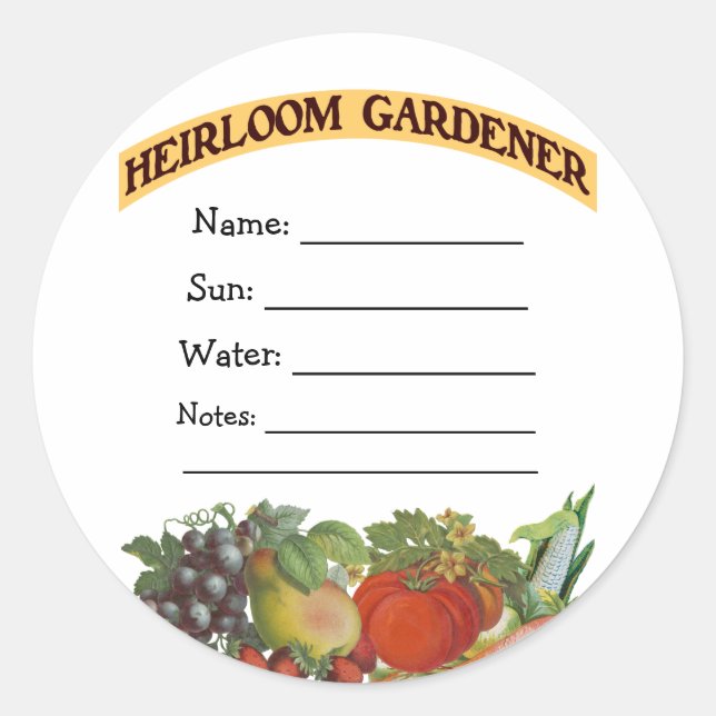 Pegatina Redonda Heirloom Gardener Personalizado Seed Packet Pegati (Anverso)