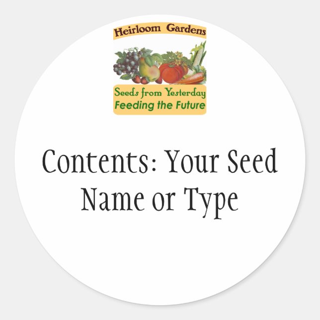 Pegatina Redonda Heirloom Gardens Personalizado Seed Packet Labels (Anverso)