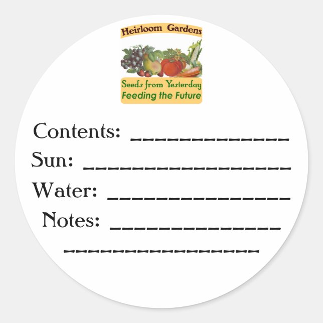 Pegatina Redonda Heirloom Gardens Personalizado Seed Packet Labels (Anverso)
