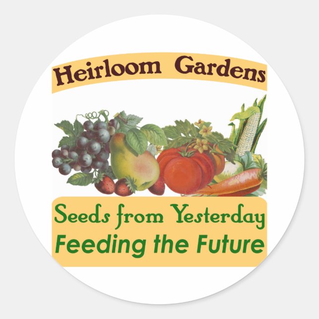 Pegatina Redonda Heirloom Gardens Seed Labels (Anverso)