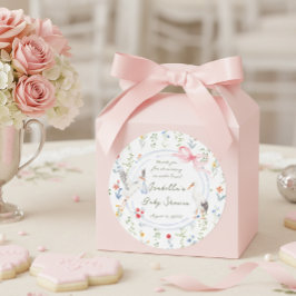 Pegatina Redonda Heirloom Rose Bow and Stork Baby Shower Thank You