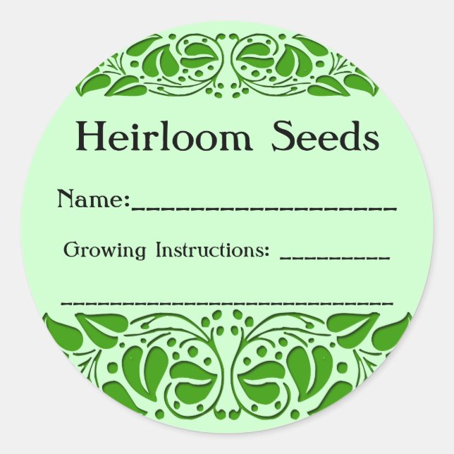 Pegatina Redonda Heirloom Seeds Green Leaf Personalizado Seda Packe (Anverso)
