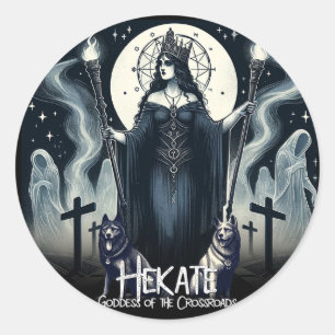 Pegatina Redonda Hekate Goddess of the Crossroads Ghostly Spirits
