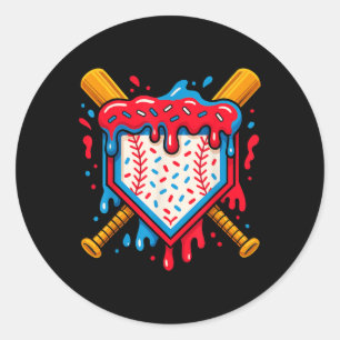 Pegatina Redonda Helado Americano De Baseball Goteante Para Niño Pe