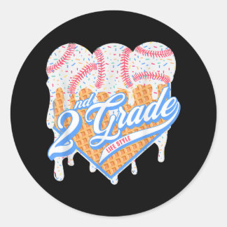 Pegatina Redonda Helado con estilo de béisbol de regreso a clases d