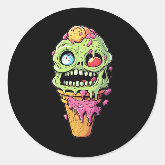 Pegatina Redonda helado-cono-con-pequeña-colección-monstruo (1) (Anverso)