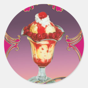 Pegatina Redonda Helado Crema Raspberry Sundae Dulce