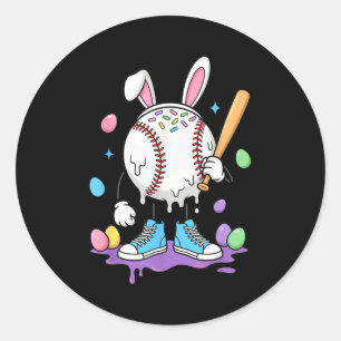 Pegatina Redonda Helado de béisbol goteo jóvenes niños lindos Spo d