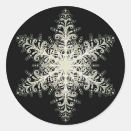 Pegatina Redonda Helado de copo de nieve encaje invierno blanco y n