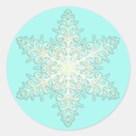 Pegatina Redonda Helado de copo de nieve encaje invierno blanco y v