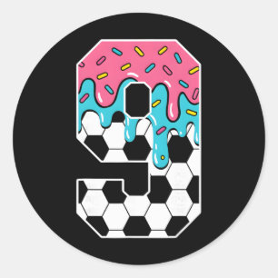 Pegatina Redonda Helado de fútbol goteo 9 años juventud cumpleaños