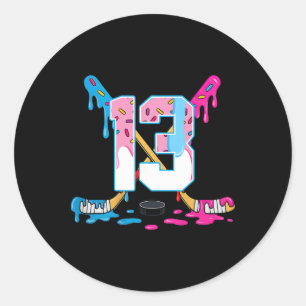 Pegatina Redonda Helado de hockey de 13 años goteo cumpleaños 13 K