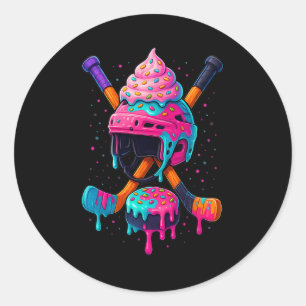 Pegatina Redonda Helado De Hockey Goteo Para Chicos Hombres Mujeres