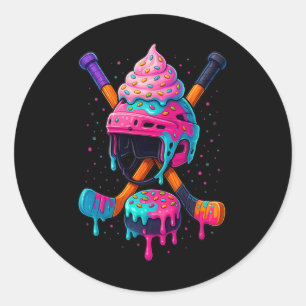 Pegatina Redonda Helado De Hockey Goteo Para Chicos Hombres Mujeres