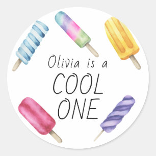 Pegatina Redonda Helado de paleta de verano acuarela Cumpleaños