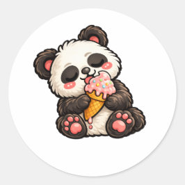 Pegatina Redonda Helado de Panda Adorable