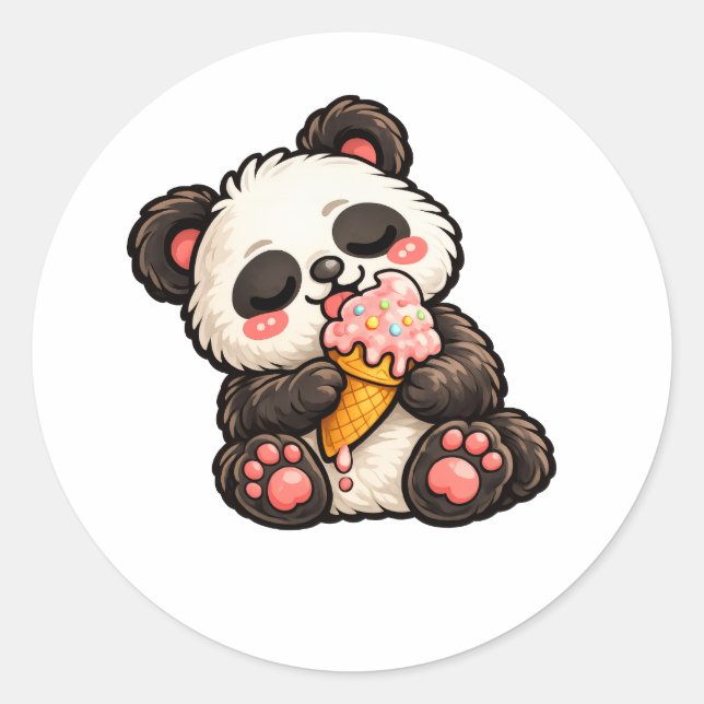 Pegatina Redonda Helado de Panda Adorable (Anverso)