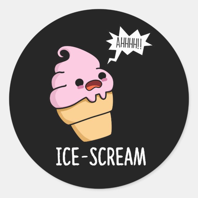 Pegatina Redonda Helado Funny Crema De Hielo Cone Pun Dark BG (Anverso)