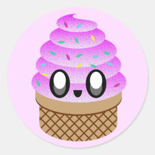 Pegatina Redonda helado kawaii con sprinkles de frambuesa