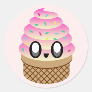 Pegatina Redonda helado kawaii tutti frutti con sprinkles