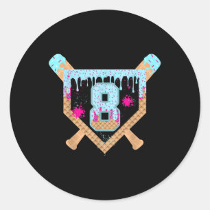 Pegatina Redonda Helado que gotea Baseball Drip 8 años 8º Cumpleaño