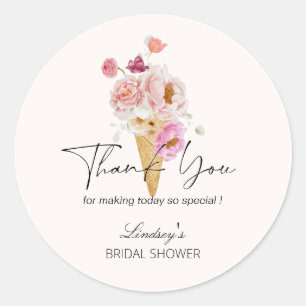 Pegatina Redonda Helado Recogido Agradecimiento por Desayuno Nupcia