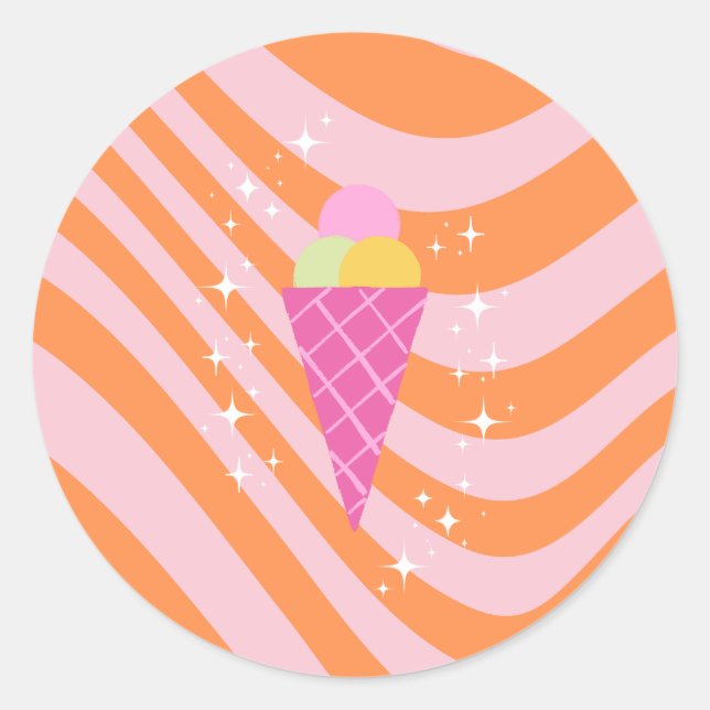 Pegatina Redonda Helado rosa y Naranja, arte helado, perrito (Anverso)
