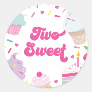 Pegatina Redonda Helado y Tarta Dos Dulces 2 Cumpleaños