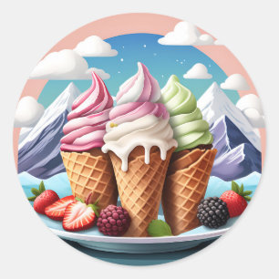 Pegatina Redonda Helados de crema de hielo con bayas