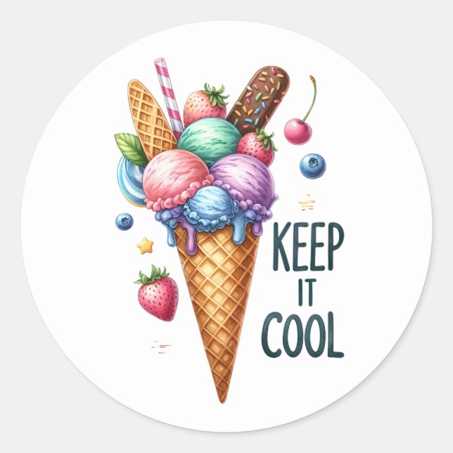 Pegatina Redonda Helados de verano divertidos Pegatinas (Anverso)