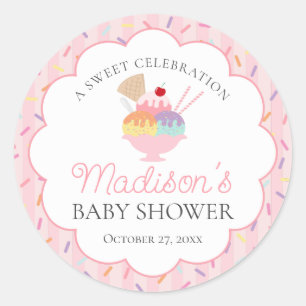 Pegatina Redonda Helados Sundae salpicados con amor Baby Shower