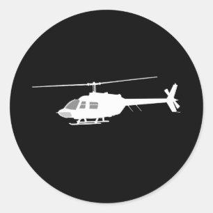Pegatina Redonda Helicóptero Chopper Silhouette Flying Black