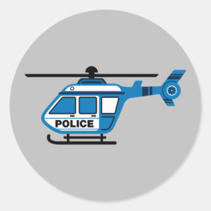 Pegatina Redonda Helicóptero de la policía animada
