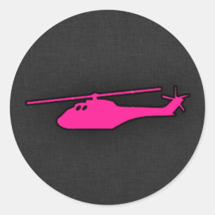 Pegatina Redonda Helicóptero rosa caliente