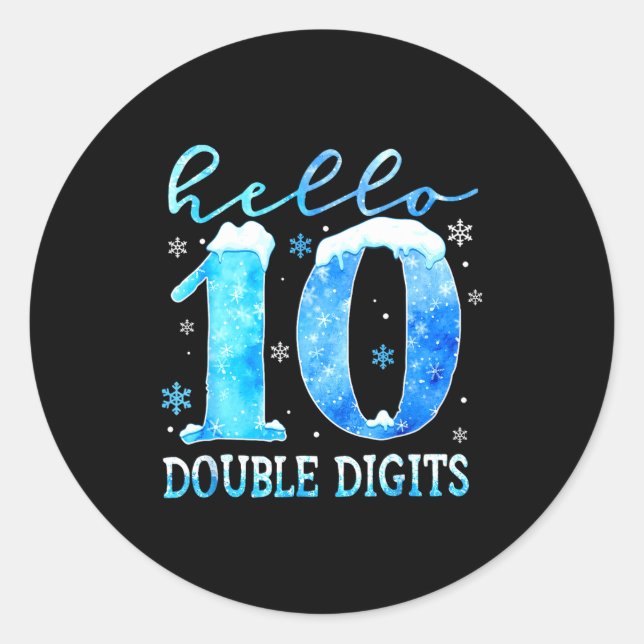 Pegatina Redonda Hello 10 Double Digits Snowflakes Winter Christmas (Anverso)