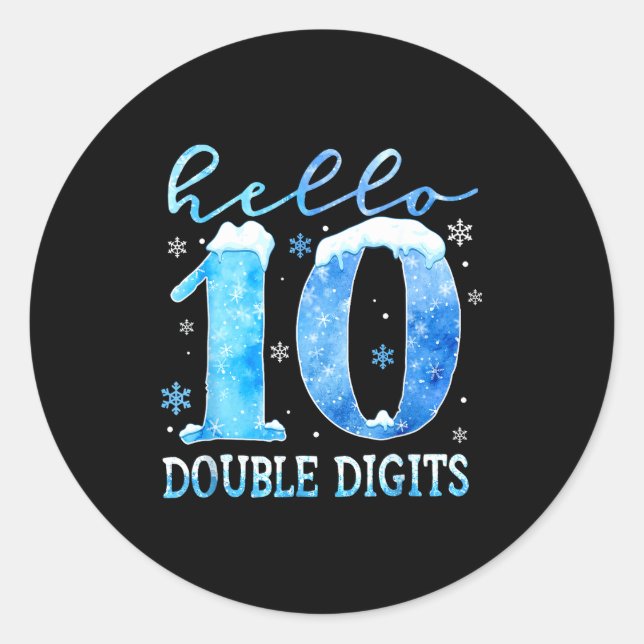 Pegatina Redonda Hello 10 Double Digits Snowflakes Winter Christmas (Anverso)