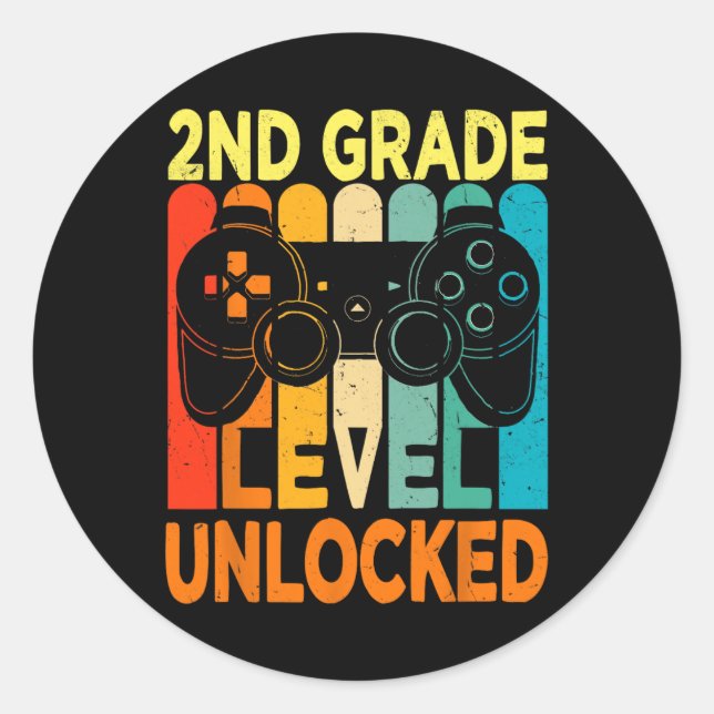Pegatina Redonda Hello 2º Grado de videojuego sin bloquear de vuelt (Anverso)