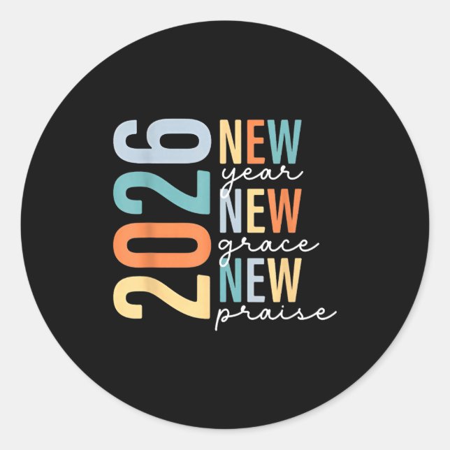 Pegatina Redonda Hello 2026 New Year New Grace New Praise  (Anverso)