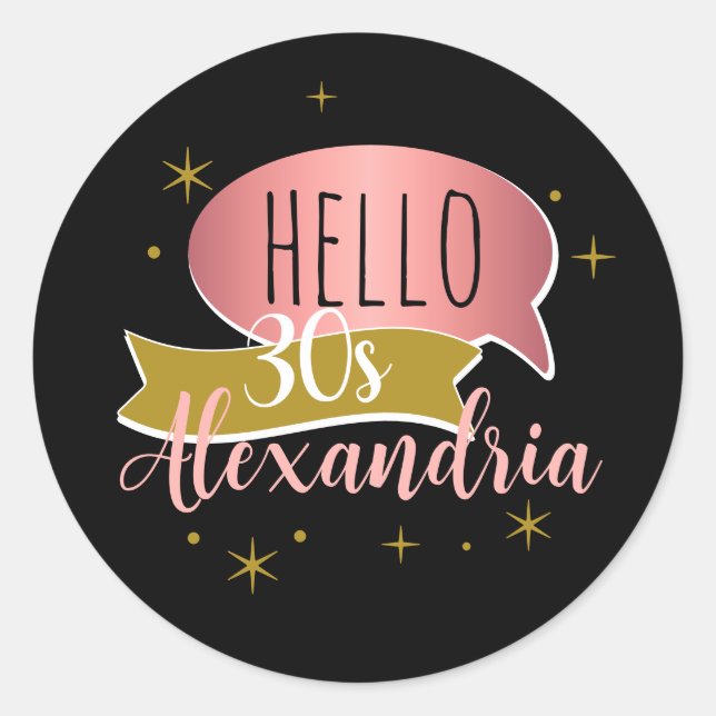 Pegatina Redonda hello 30 Stylish Personalized 30th birthday (Anverso)