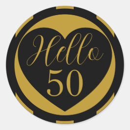 Pegatina Redonda Hello 50 50th Birthday Black and Gold