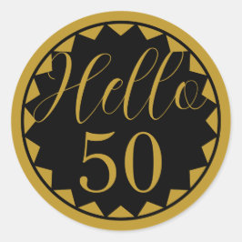 Pegatina Redonda Hello 50 Black and Gold  50th Birthday Design