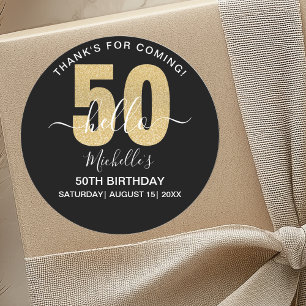 Pegatina Redonda Hello 50!- Fun 50th birthday Golden glitter
