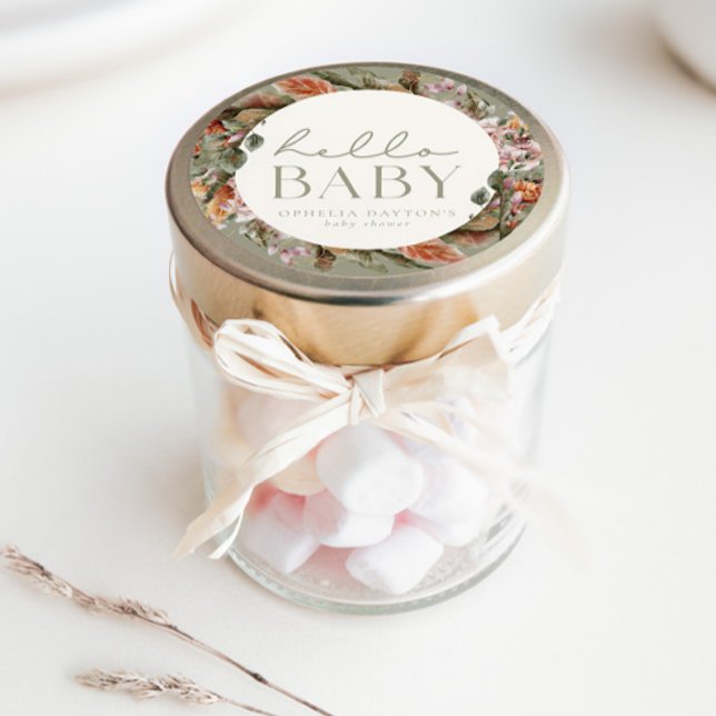 Pegatina Redonda HELLO BABY | Boho Sage Favor Botánico (Subido por el creador)