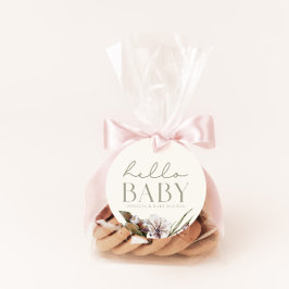 Pegatina Redonda HELLO BABY | Minimalista Sage y Marfil Favor