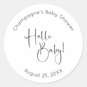 Pegatina Redonda Hello Baby Modern Script Baby Shower