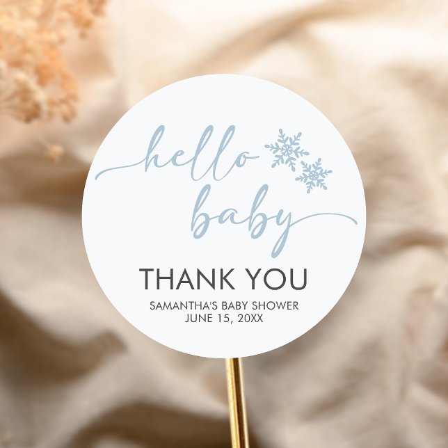 Pegatina Redonda Hello Baby Shower (Winter Baby Shower Sticker)