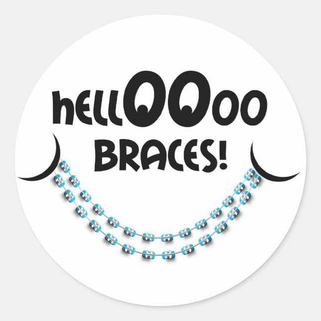 Pegatina Redonda Hello Braces Blue (Anverso)