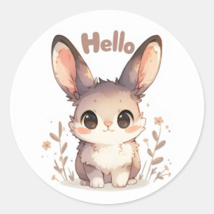 Pegatina Redonda Hello Cute Rabbit Anime