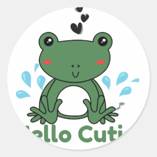 Pegatina Redonda Hello Cutie Frog Sticker – Cute Aesthetic Round St