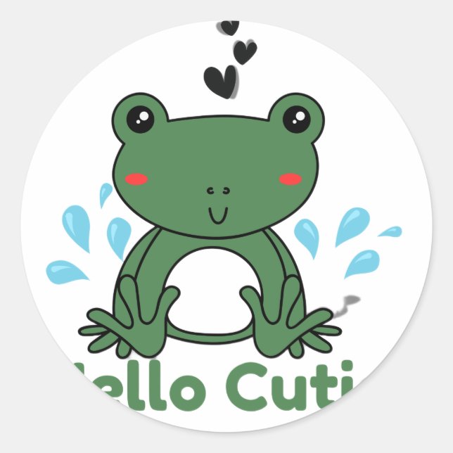 Pegatina Redonda Hello Cutie Frog Sticker – Cute Aesthetic Round St (Anverso)